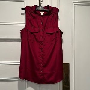 J Crew front pocket sleeveless blouse, 8, Maroon